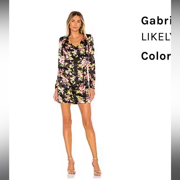 LIKELY Black satin floral print flowers Gabriella Dress size 0 REVOLVE NEW - Picture 13 of 13